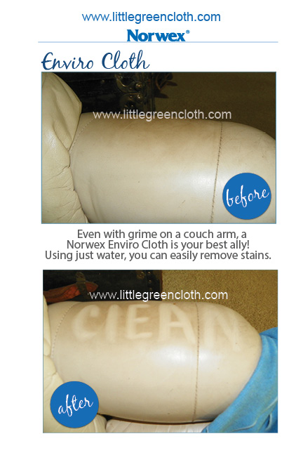 Dirty Leather Sofa cleaned with the Norwex Enviro Cloth
